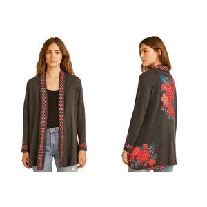 J. JILL Duster Cardigan sweater warm Boho  Embroidered Thick Cotton Pockets M